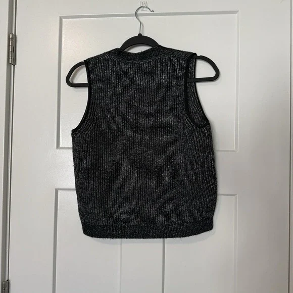 Me + Em Metallic Fancy Button Vest NEW Women's Size XS Black Silver $296 Wool - Picture 6 of 6